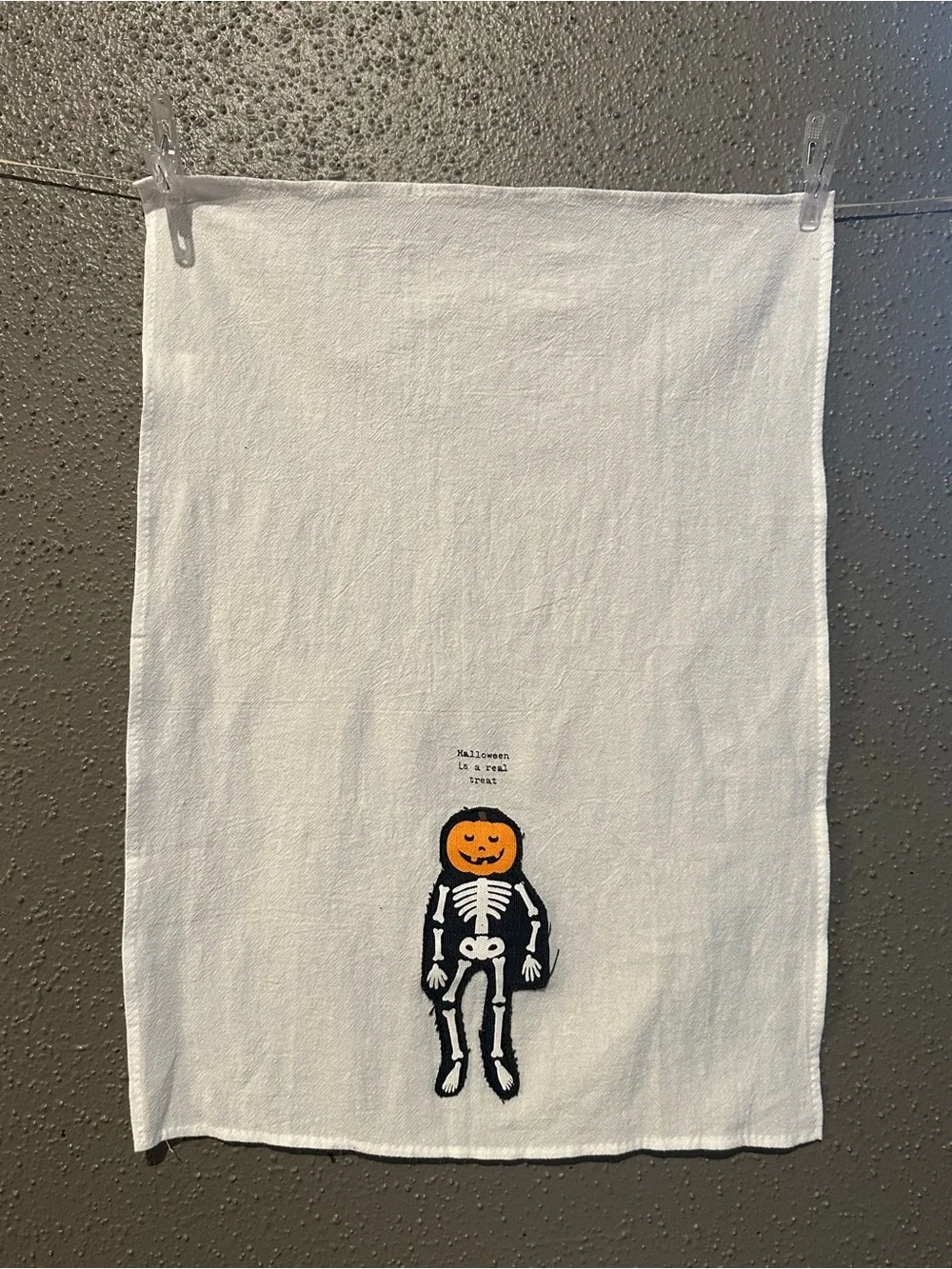 Mud Pie Halloween Pumpkin Head Skeleton Tea Towel